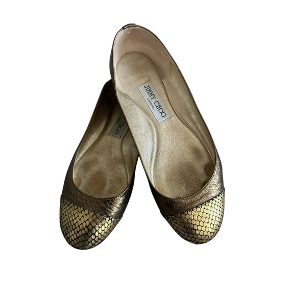 JIMMY CHOO Bronze Gold Leather Captoe Ballet Flats Size 36 - Picture 5 of 8